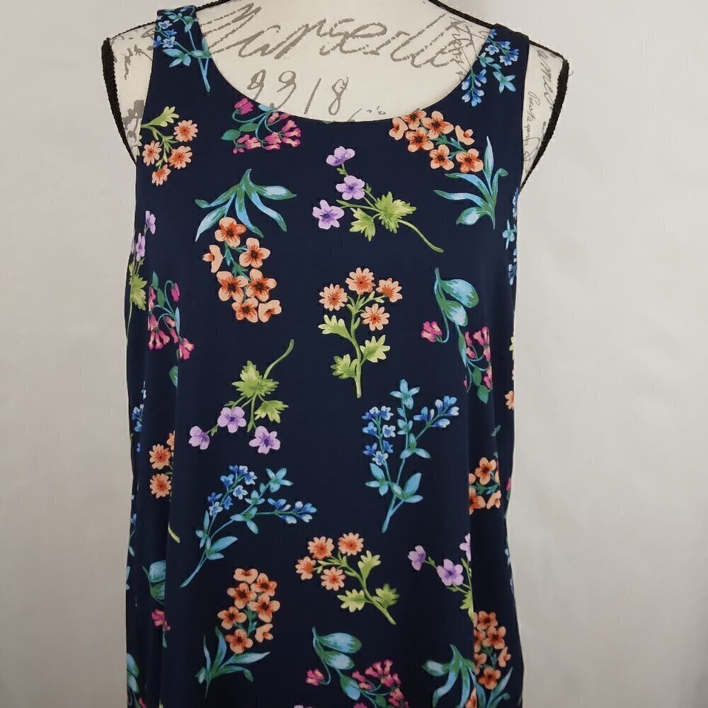 Philosophy | A Line Swing Dress Navy Lined Sleeveless Floral Keyhole Back | Sz S - Picture 2 of 8